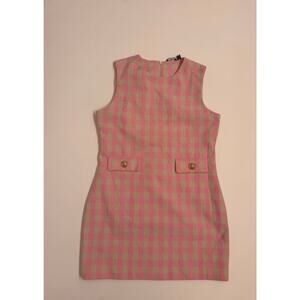 Vero Moda Women's Pink/Cream Gingham Gold Button Dress Short Zip Up Size 8 US
